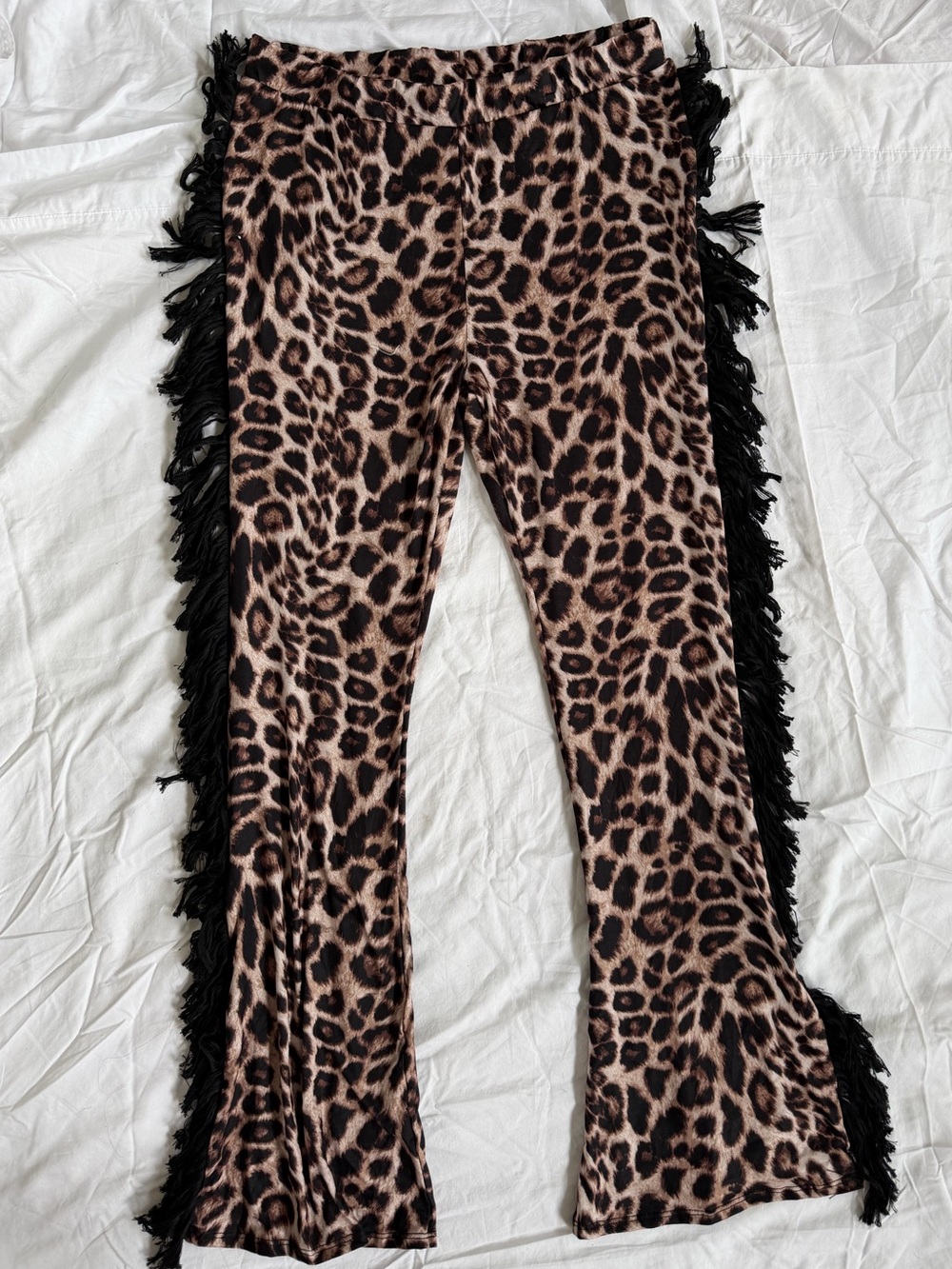 Leopard Print Fringe Flare Kids Pants - Brown